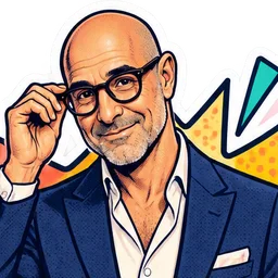 Stanley Tucci, drawn as a comic character