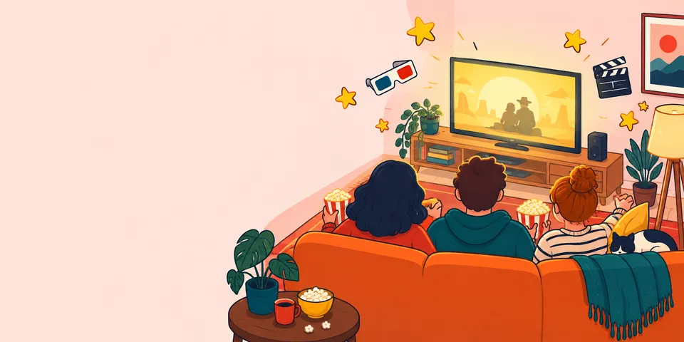 Three friends on a sofa, watching a film together